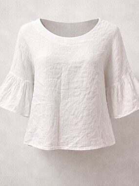 NWT Viola Borghi White Linen Flutter Sleeve Top - 100% Pure Linen L
